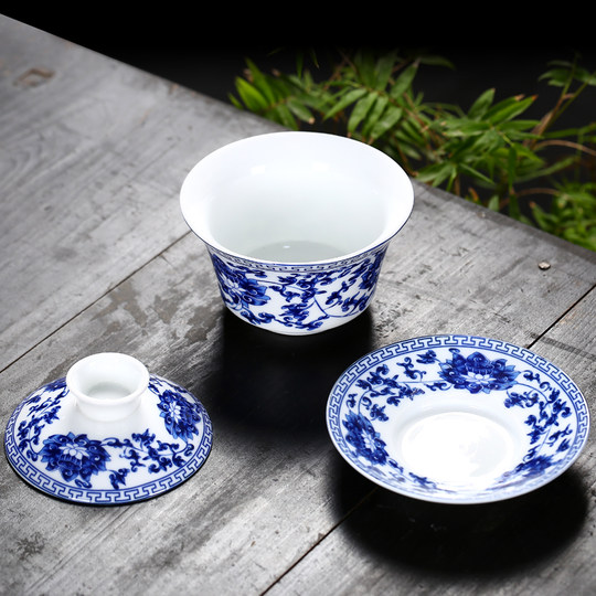 Большая сине-белая фарфоровая чашка для чая Sancai, чашка с крышкой