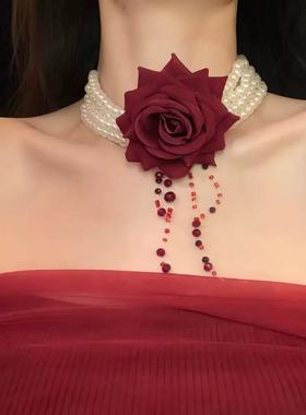 万圣节cos装扮鬼新娘项链哥特风流血珍珠多层choker颈链拍照道具