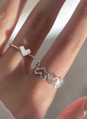 镂空爱心戒指女开口戒小众设计感ins潮冷淡风女食指个性时尚指环