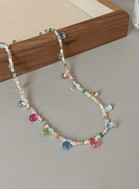 多巴胺彩色串珠项链小众设计感简约个性时尚精致简约高颜值项链