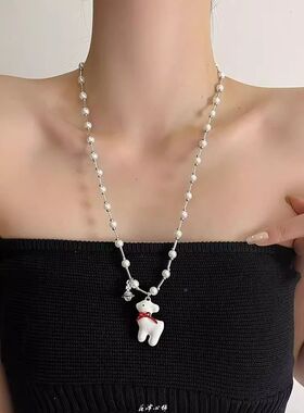 卓沅同款梦中小鹿原创蜡烛珐琅珍珠项链小众甜美可爱高级感锁骨