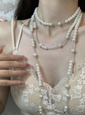 西太后破碎珍珠项链女欧美复古气质镶钻不规则长款立体土星毛衣