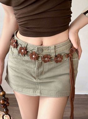 波西米亚复古花朵腰链女小众设计感民族风编织腰带配裙子装饰