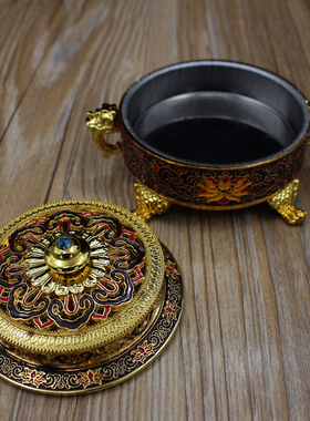 手工彩绘古典盘香炉莲花家居礼佛