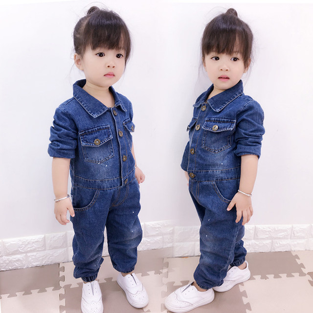 ເດັກນ້ອຍ Denim Jumpsuit Spring and Autumn Workwear Outing Wear