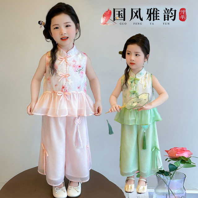 ເດັກ​ຍິງ Tang Suit Summer ໃຫມ່​ແບບ​ຈີນ​ກາງ​ຂາ Pants suit