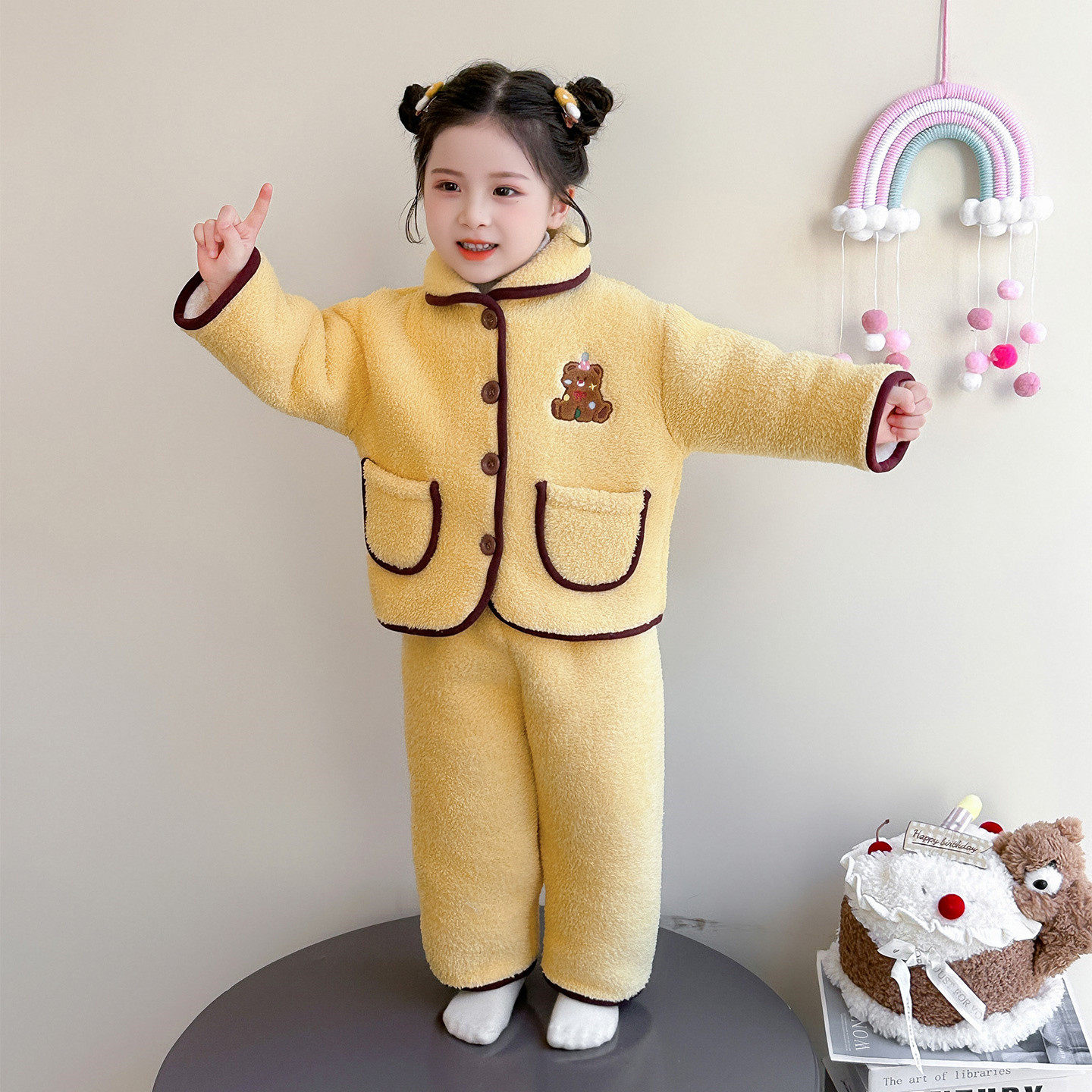 女童加绒睡衣冬季加厚珊瑚绒儿童三层夹棉女孩保暖宝宝家居服套装,淘宝优惠券,粉丝福利购,淘宝优惠卷