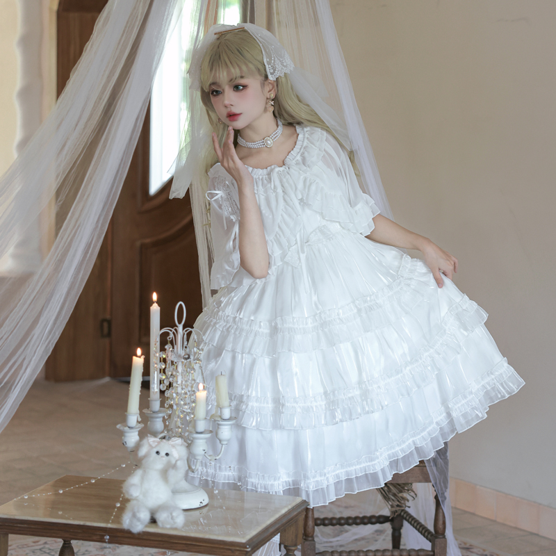 星纱恋曲 lolita裙原创设计jsk优雅蓬蓬裙白色洛丽塔吊带连衣裙,淘宝优惠券,粉丝福利购,淘宝优惠卷