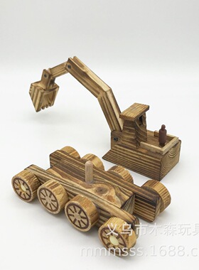 木质挖土机 木头挖掘机儿童玩具挖机工程车模型 景区热销工艺品