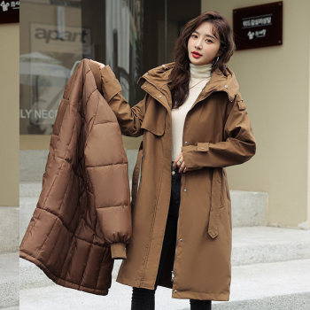 Huolihuomian Parker cotton coat for women 2023 new style removable liner large fur collar mid-length three-wear cotton coat Parker