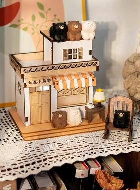 木屋木雕工位金毛摆件桌面礼物