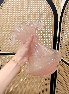 法式粉色轻奢玻璃花瓶高级感摆件