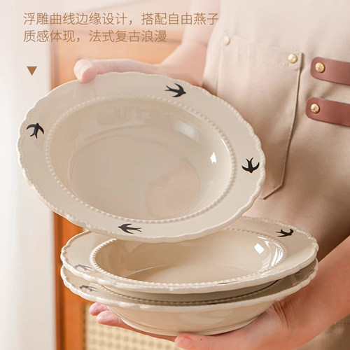 枫泓新燕系列高颜值釉下彩家用复古陶瓷碗碟套装轻奢陶瓷餐具 - 图2