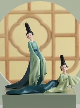 只此青绿人物摆件新中式玄关桌面家居装饰品高级感小众艺术工艺品