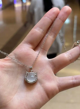 Hellokitty猫白玉髓项链小众设计可爱凯蒂猫卡通辣妹女小女孩配饰