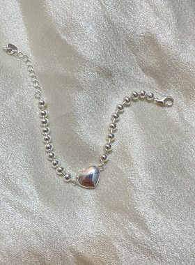 原创足银999纯银爱心圆珠手链宝宝满月送礼定制刻字儿童小孩男女