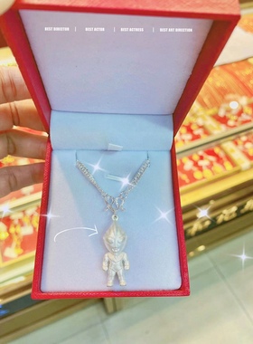 奥特曼足银999纯银吊挂坠男女童小孩子定制男孩宝宝满月儿童礼物