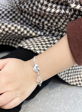 足银999纯银爱心形手链小兔子本命年链条手链女满月宝宝儿童定制