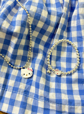 999纯银Hellokitty猫吊坠项链女款可爱凯蒂猫女孩儿童亲子宝宝