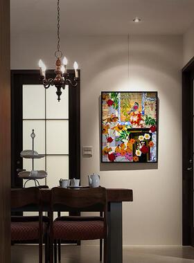 纯手绘法式中国风油画花鸟复古混搭马古画古风装饰画国潮风装饰画