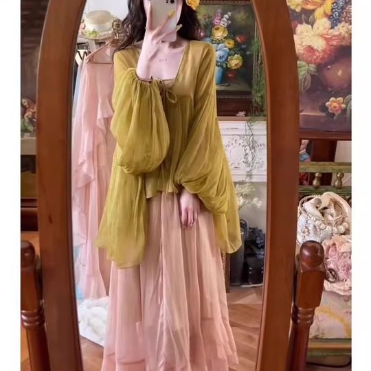 法式度假风红色雪纺衬衫女薄款夏季多巴胺设计感小众微透防晒上衣