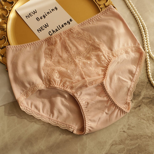 新款薄款莫代尔棉内裤女中高腰舒适无痕包臀大码胖mm蕾丝边三角裤 - 图1
