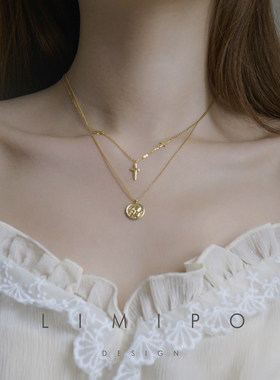 纯银双层叠戴金币防过敏锁骨链