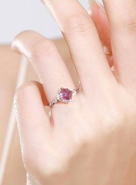 天然紫水晶925银可调开口戒指