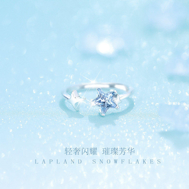 Blue crystal star sterling silver ring for women 2025 new style