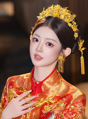 中式新娘头饰小巧精致蝴蝶半冠龙凤褂贵气感婚礼立体凤凰发簪发饰