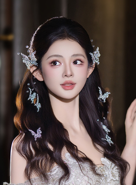 新娘唯美头饰韩式精致婚礼简约时尚侧边蝴蝶发饰气质婚纱礼服配饰