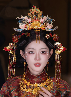 传统新娘发饰明制汉服刺绣工艺婚礼凤冠精致出片时尚古风配饰套装