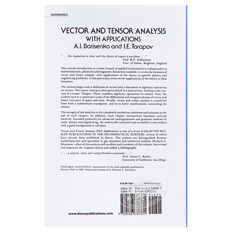 现货 Vector and Tensor Analysis with Applications英文原版矢量向量张量分析及其应用 A I Borisenko等【中商原版】-图0