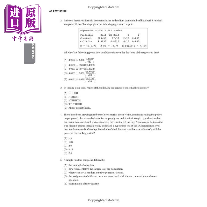 新版2024年 AP考试统计学 高级版9次练习测试综合复习在线练习 巴朗AP考试课程AP Statistics Premium Barron's AP【中商原版 - 图1