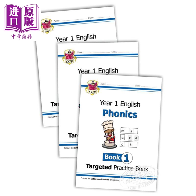 现货英国CGP原版 KS1 English Targeted Practice Book Phonics Year 1英语自然拼读练习册一年级三册【中商原版】-图0