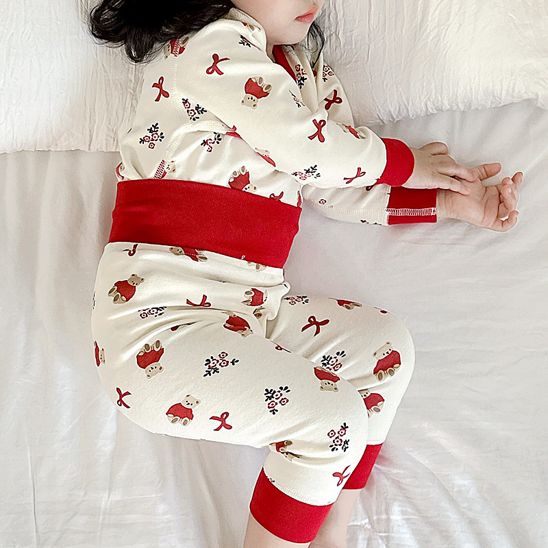 秋冬婴儿无骨高腰秋衣宝宝护肚裤纯棉儿童内衣男女童保暖红色套装,淘宝优惠券,粉丝福利购,淘宝优惠卷