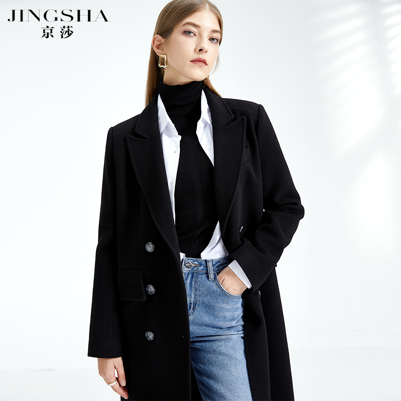 双排扣羊毛2021新款中长款呢大衣 京莎毛呢外套