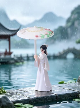 微景观创意古风打伞情侣造景摆件