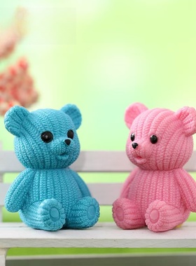 毛线熊微景观熊娃娃公仔摆件造景