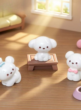 微景观萌粒蝴蝶结小狗公仔摆件