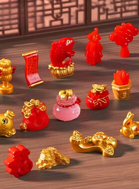 微景观新年中式鞭炮福袋造景摆件