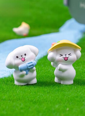 微景观创意夏日休闲小狗公仔摆件
