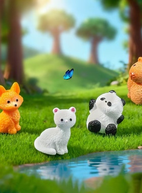 微景观写实水豚狐狸公仔造景摆件