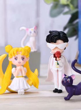 微景观人物情侣公仔月野兔摆件