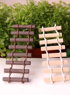 圆木栅栏楼梯摆件多肉花盆造景