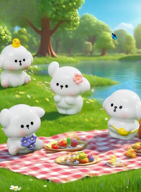 春季踏青小狗萌粒微景观桌面摆件