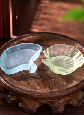 微景观夜光透色枫叶莲花盘小摆件