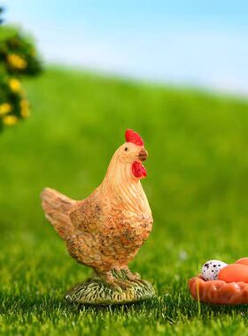 仿真公鸡母鸡微景观造景装饰摆件