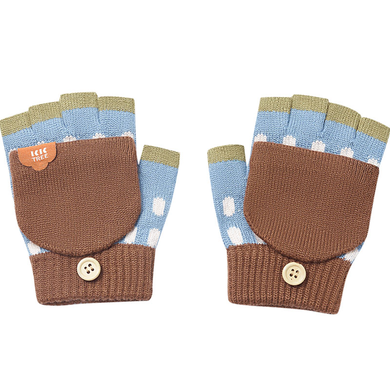 KK树儿童手套冬季男童女孩露指保暖可触屏半指翻盖小学生上学写字 - 图3