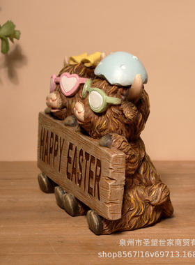 跨境花园新复活节情侣拿牌高地牛情人节插牌氛围欧式装饰创意摆件